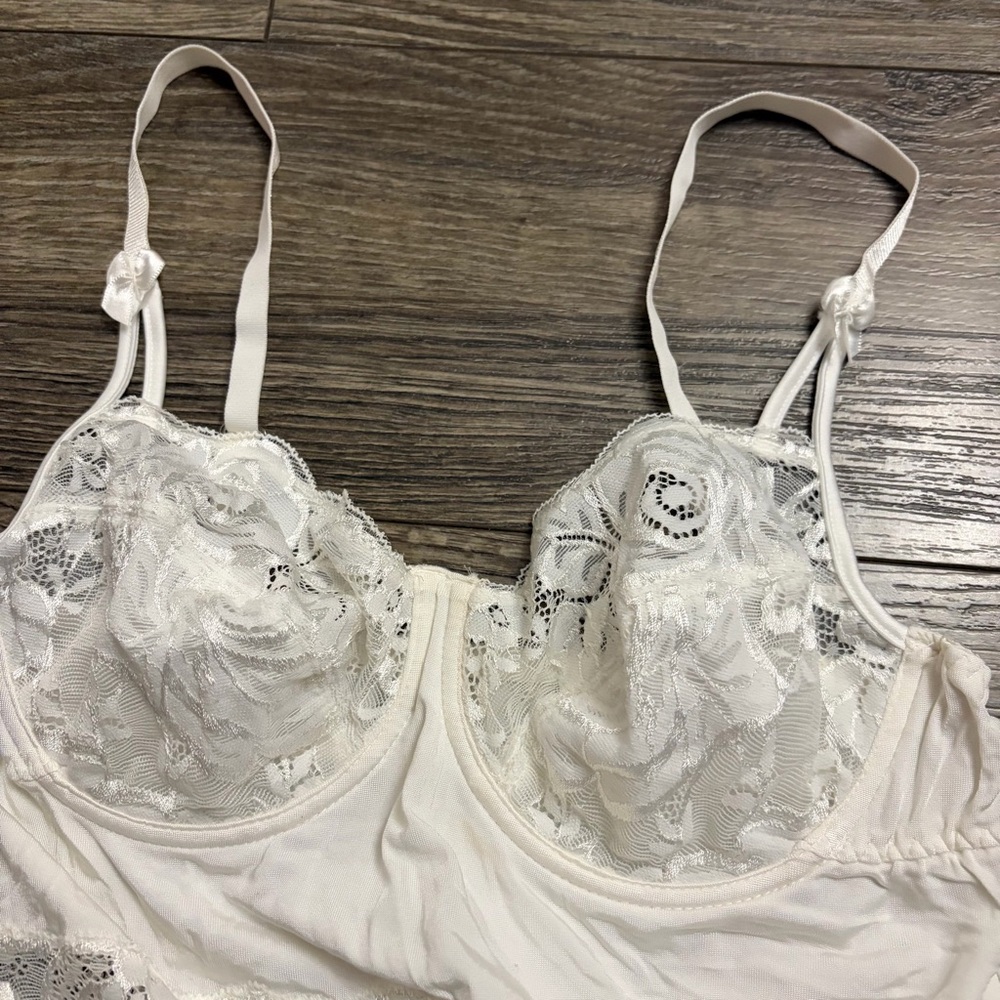 90s European Vintage Nina von C Rose Lace Corset Cami Top (Ivory) Size S/M - Picture 4 of 7